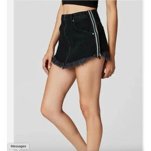 Carmar Black Beatrice‎ Jeans Mini Skirt Zip Front Reflective Side Zip Size 24